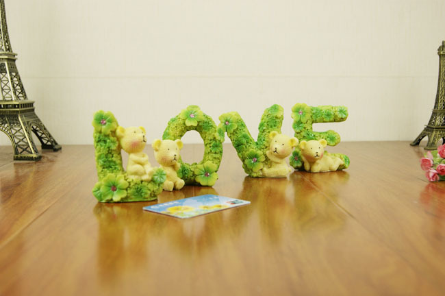 h1017 sf-love四叶草小熊树脂摆件 工艺品摆设创意家居装饰品精品