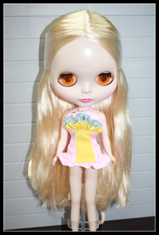 blythe小布娃娃 大头妹 b女 金色卷发白肌 djy素体改娃