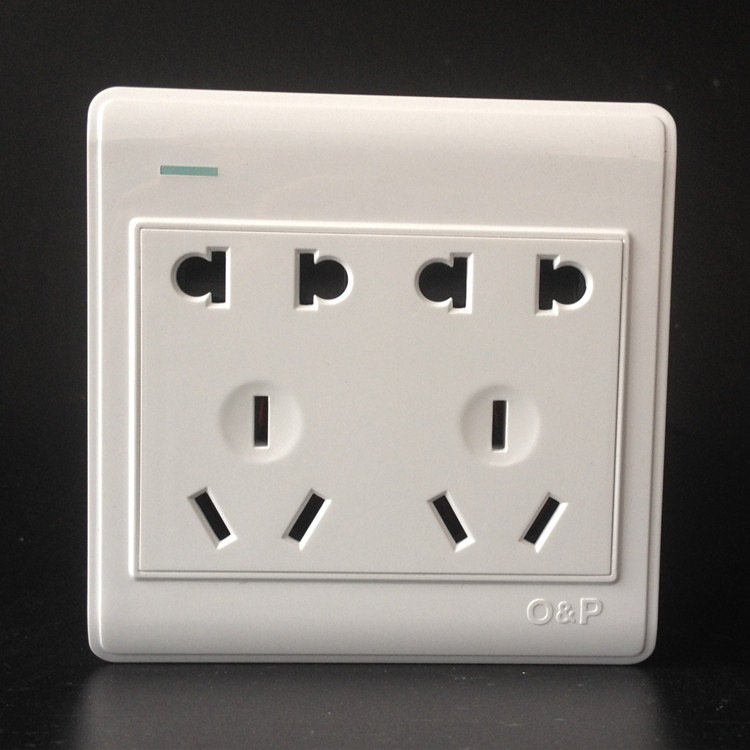 欧普正品专柜10孔双5孔墙壁插座高档连体雅白色荧光家用明装开关