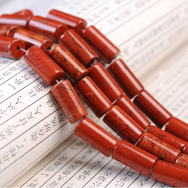 diy饰品配件材料 天然红竹石半成品散珠子 圆柱 隔珠