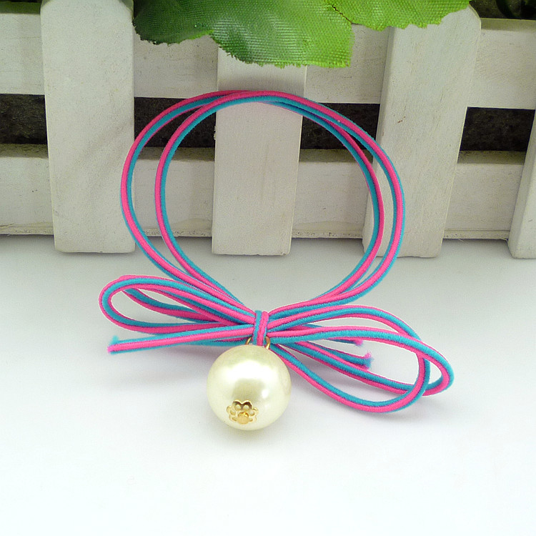 韩版新款大珍珠打结发圈发绳 双条成人皮筋发饰头饰批发满包邮