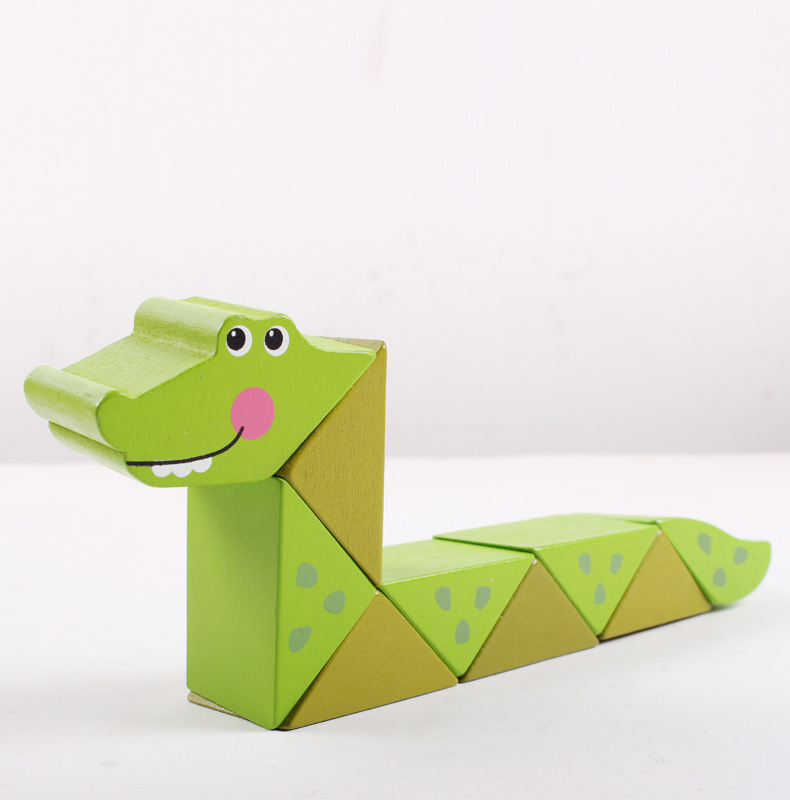 木制玩具可爱鳄鱼木制玩具 锻炼抓取 随便扭动 百变扭扭