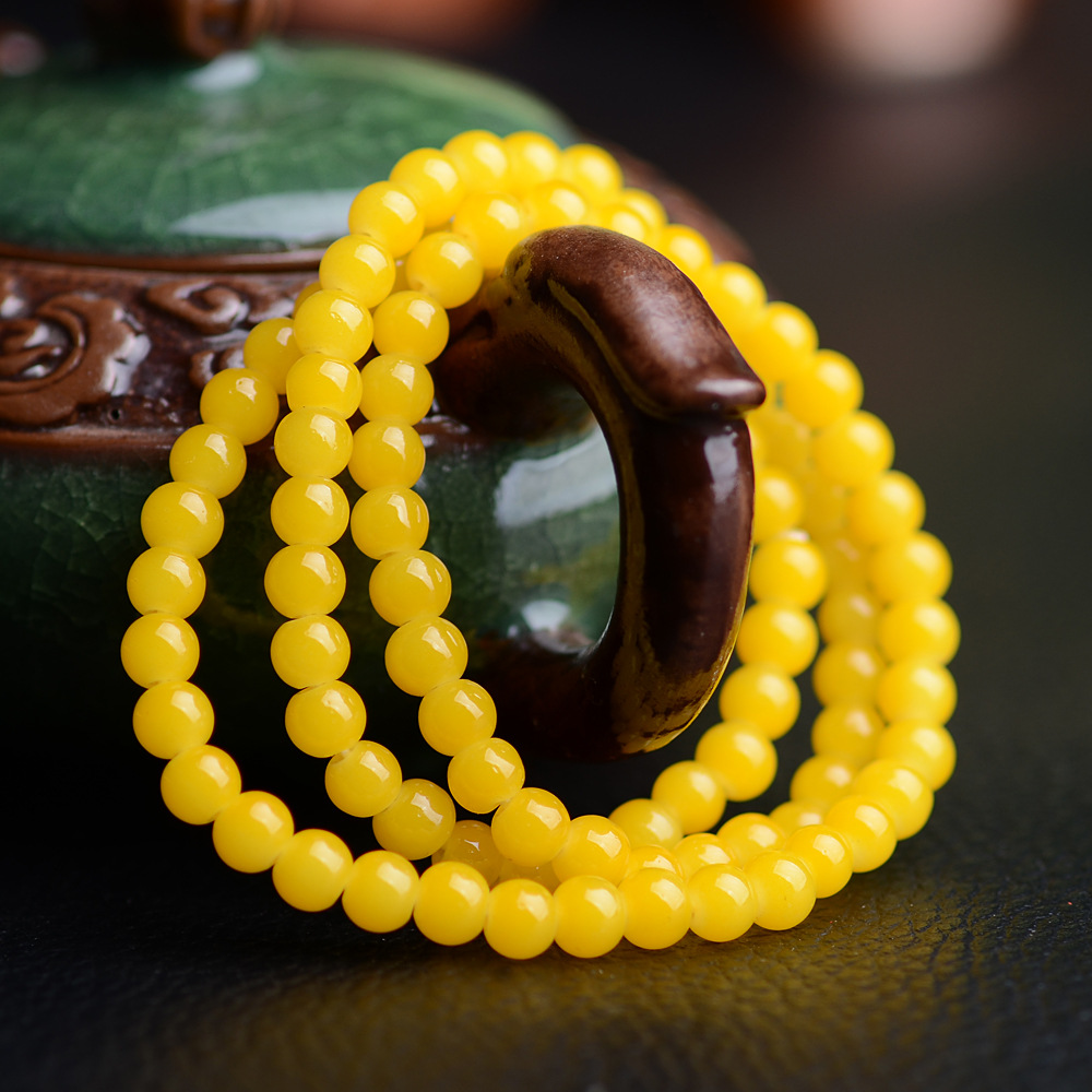 2元店仿水晶3圈多层圈手链 清新果冻色玻璃佛珠手链 地摊货源批发