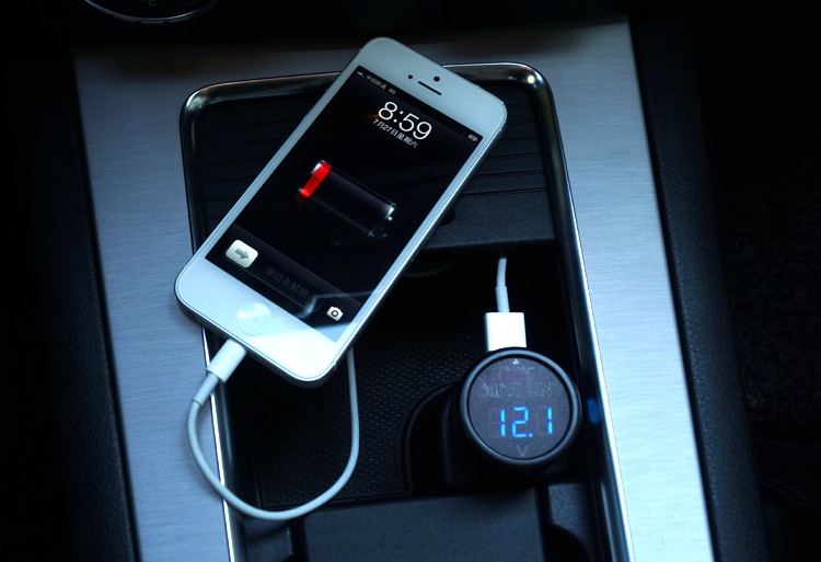 车载充电器 带电压表车充 带usb点烟器 汽车手机2.1a充电器 通用