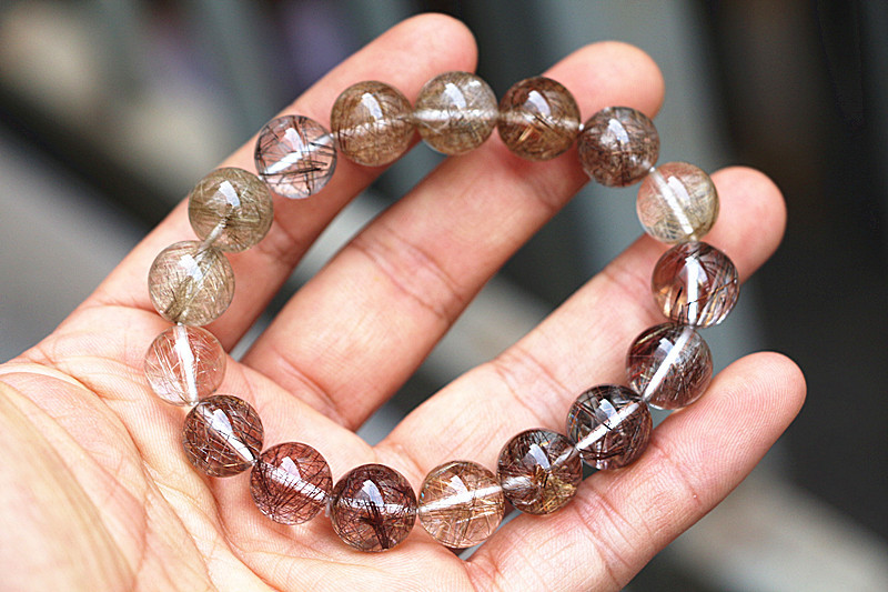 天然水晶宝石 天然发晶 银发晶手链 银丝发晶 4.