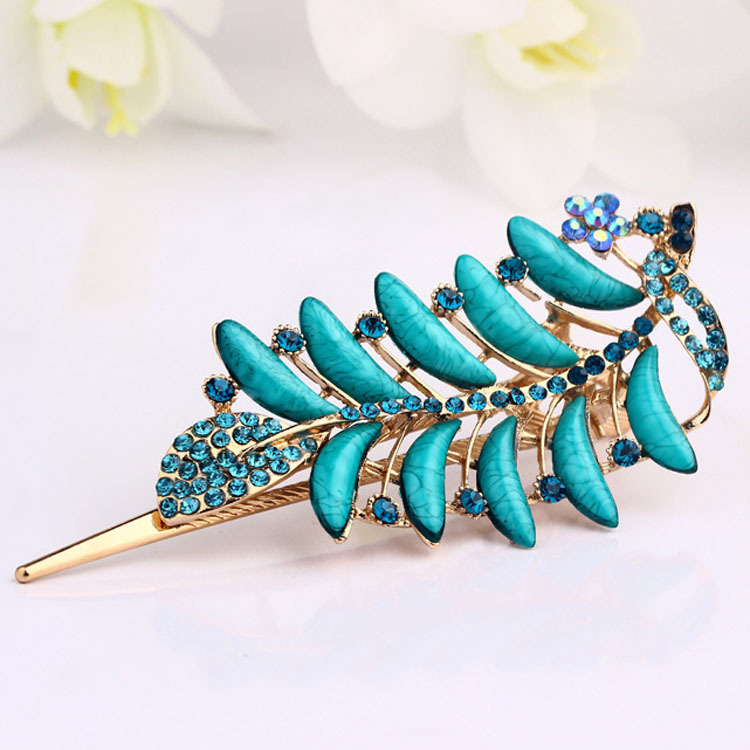 新款 韩国时尚镶钻镀玫瑰金头饰发饰批发 柳叶发夹鸭嘴夹混批