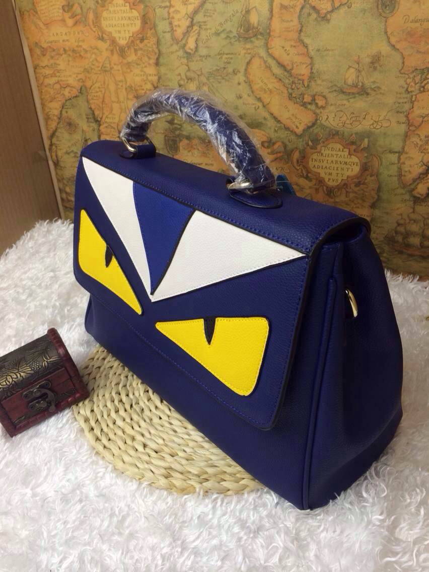 欧美时尚款 真皮女包芬小怪兽拼色大号牛皮手提单肩斜跨包