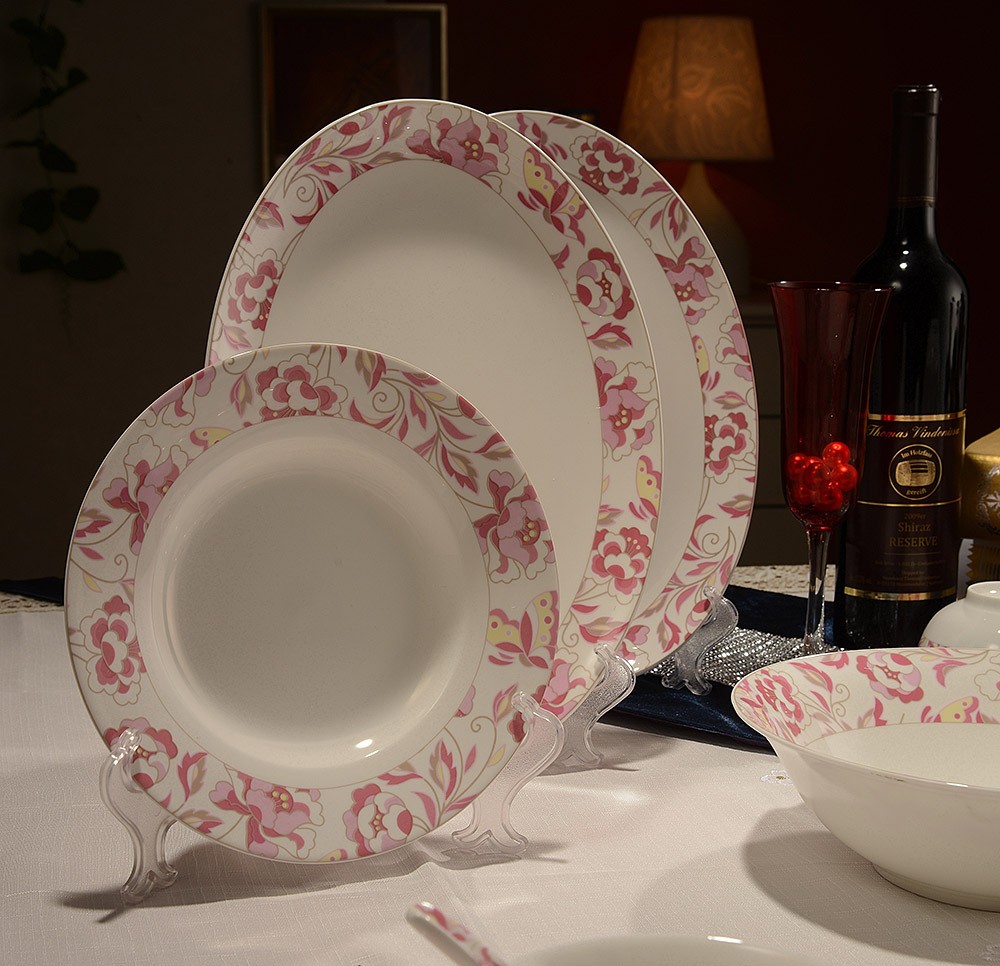 古瓷世家 36头高档骨瓷餐具套装 粉色浪漫图片大全,广东恒盛佳陶瓷