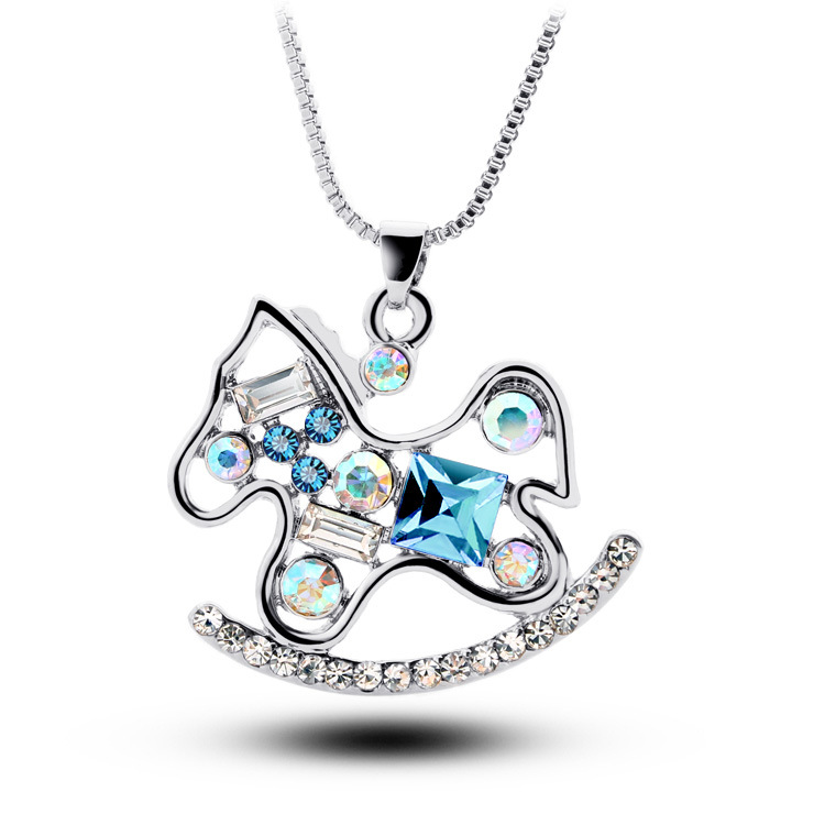 淘宝代发免费代理 精致镂空彩钻 本命年小马 水晶项链锁骨链 2899