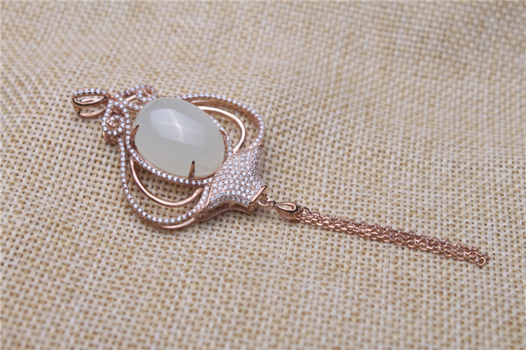 福华珠宝正品 银镶玉天然和田白玉吊坠 s925银镶玉铃铛项坠