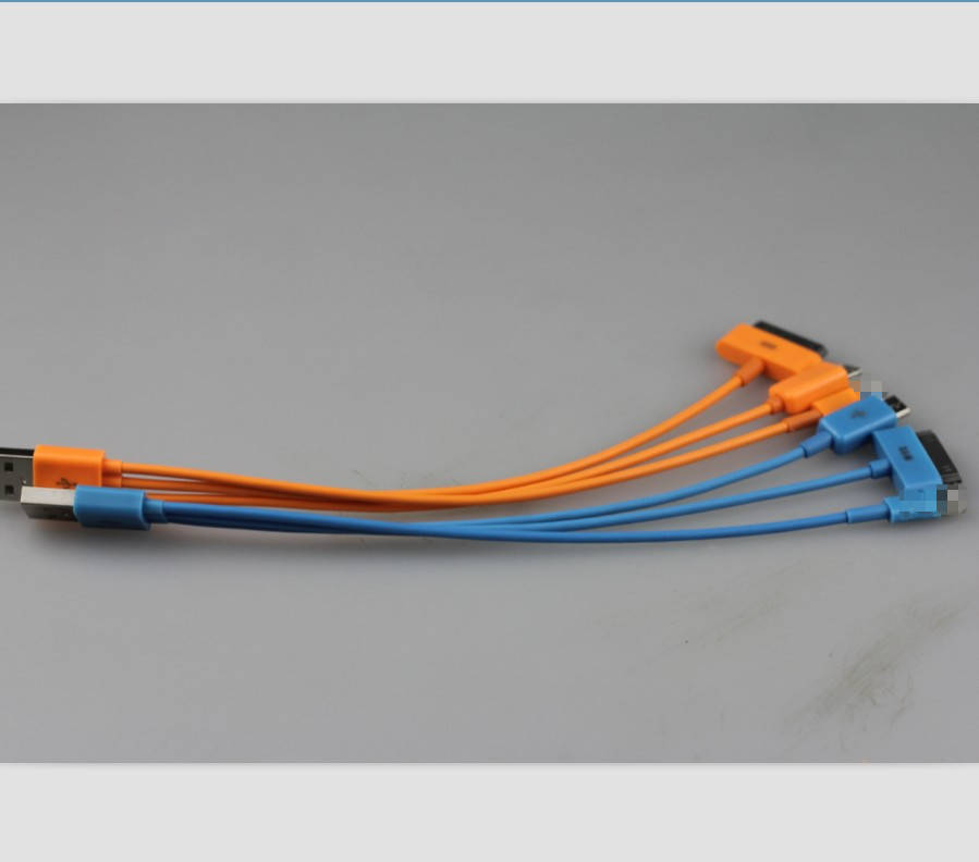 批发多功能一拖三手机数据线 三拖一 一分三新款彩色充电数据线