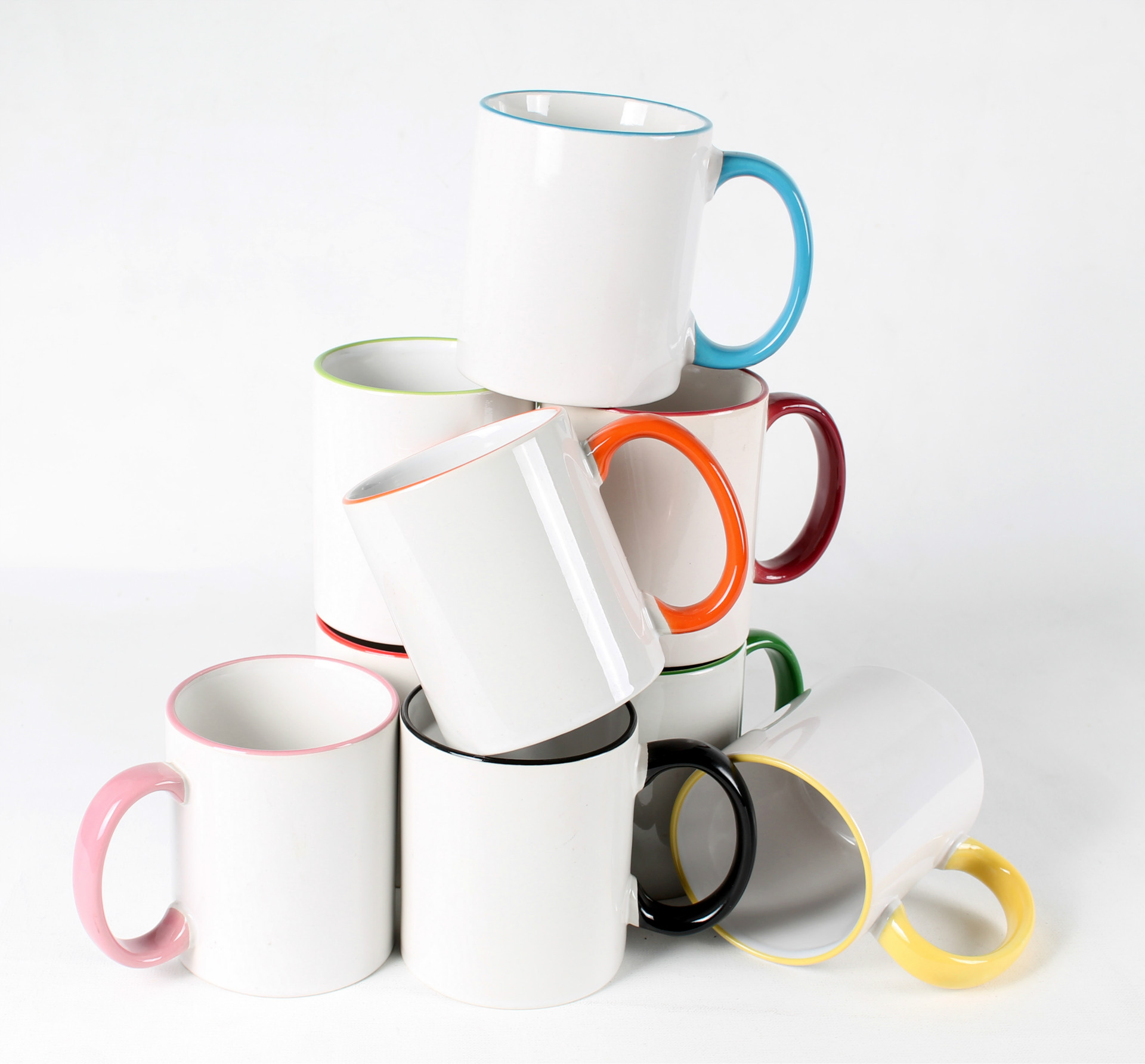 义乌雄图陶瓷 陶瓷杯 杯子 热转印杯 色口色把杯 批发销售