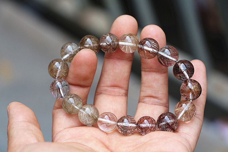 天然水晶宝石 天然发晶 银发晶手链 银丝发晶 4.