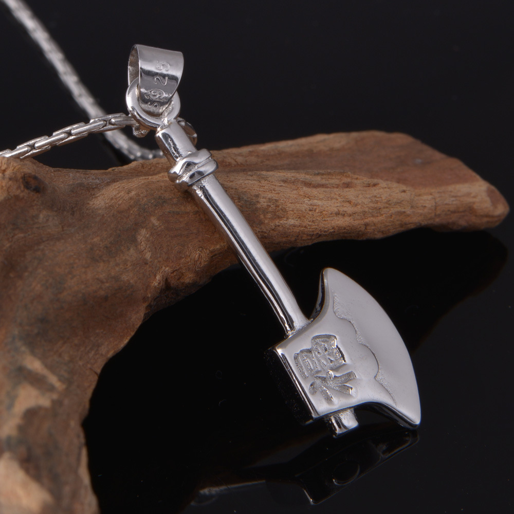 男装吊坠 项链 镀18k白金 斧头项链 男士 福字吊坠 可刻字 韩版