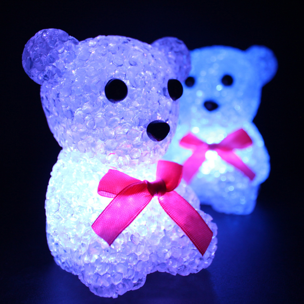 创意最新款 七彩水晶熊小夜灯小熊七彩水晶灯小熊小夜灯七彩灯