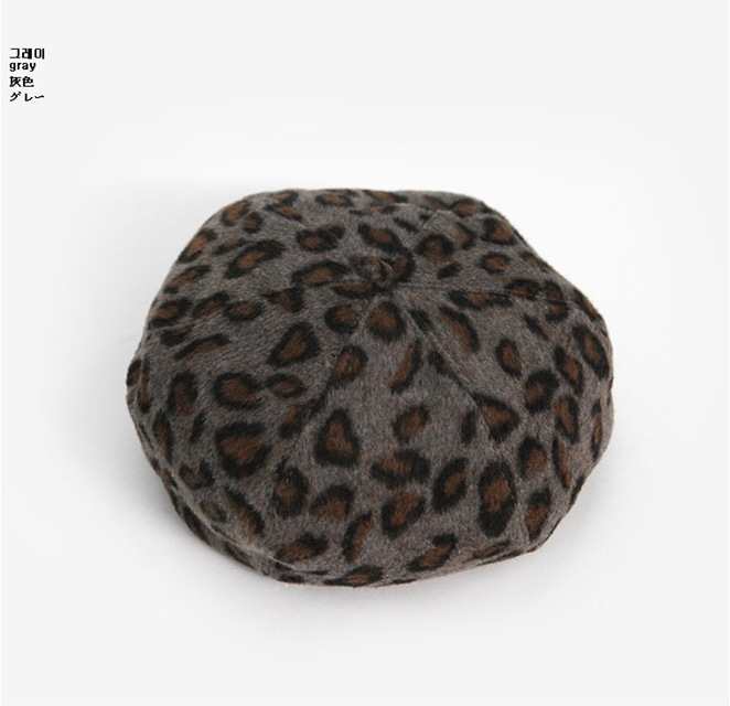 韩国复古豹纹报童画家帽英伦风蓓蕾贝雷帽南瓜八角帽子潮女