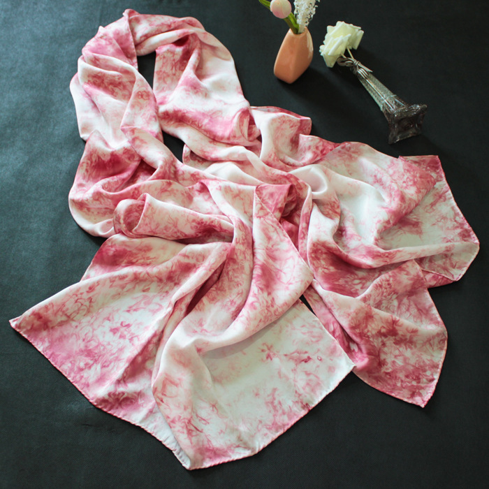 定制 手工植物染色真丝缎丝巾100%桑蚕丝扎染围巾防晒披肩草木染图片