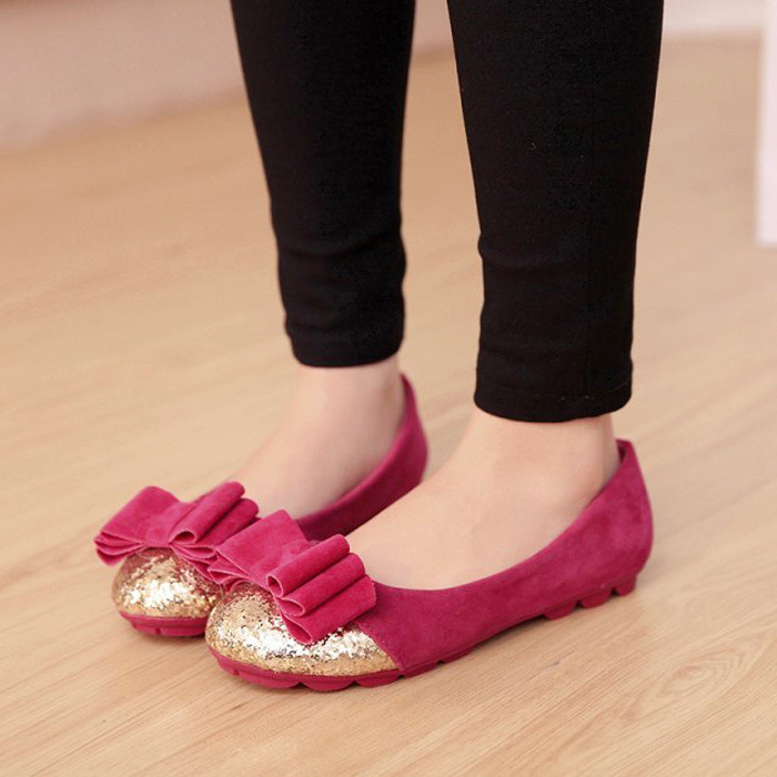 2014春夏新品 韩版大朵蝴蝶结拼色 小瓢鞋 平底逛街鞋 女鞋