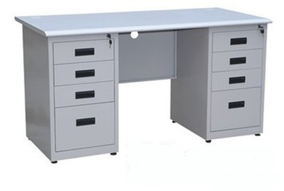 亚光白抽屉办公室专用办公台|高档铁质电脑桌批发采购