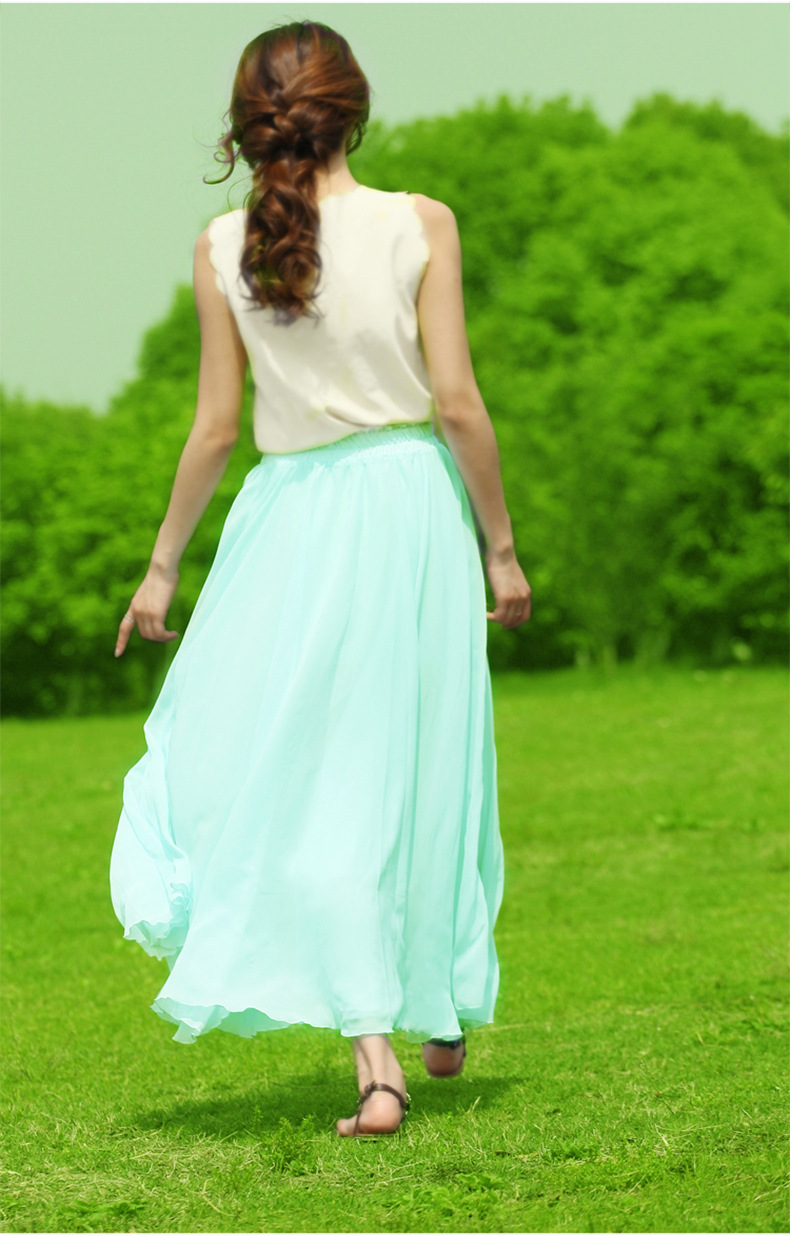 2014新款波西米亚长裙缤纷色雪纺裙子半身裙百搭大裙摆爆款批发