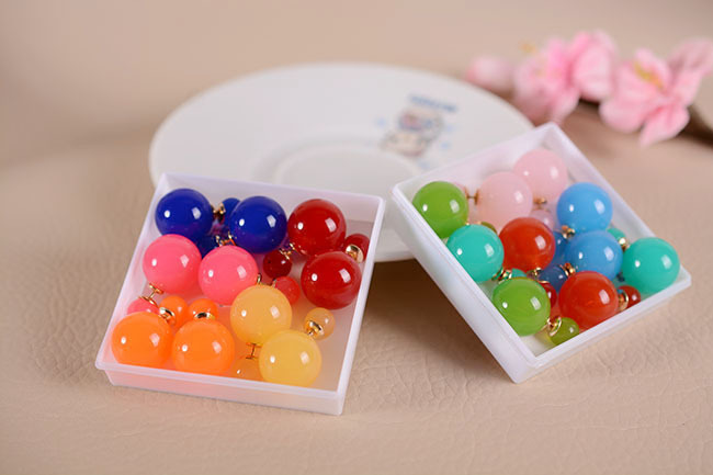 r2333 果冻色大小球耳钉 清新甜美韩版女生耳钉耳饰 热销中