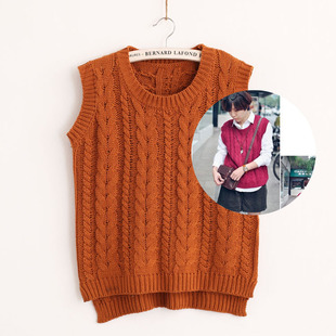 1155简约文艺风 麻花编织宽松毛线马夹针织衫 无袖背心毛衣
