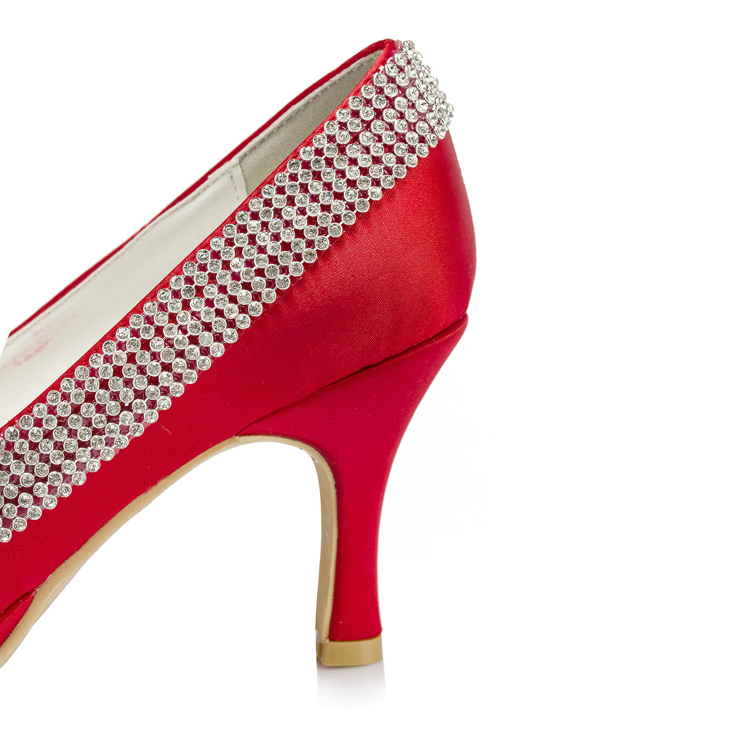 新品圆头细跟女士丝绸红色婚鞋 时尚单鞋