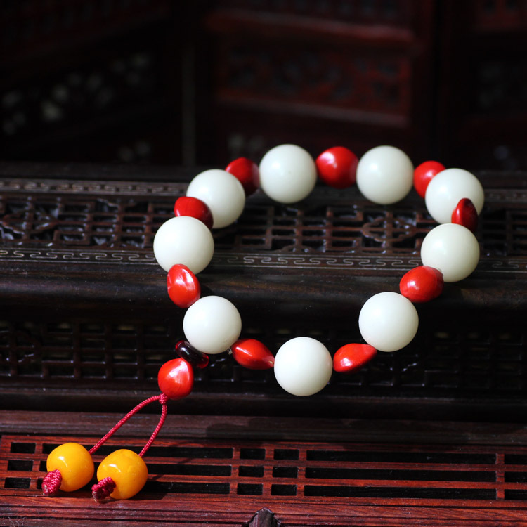 天然相思红豆手链 原创手工白菩提红豆手链 年年增运旺桃花