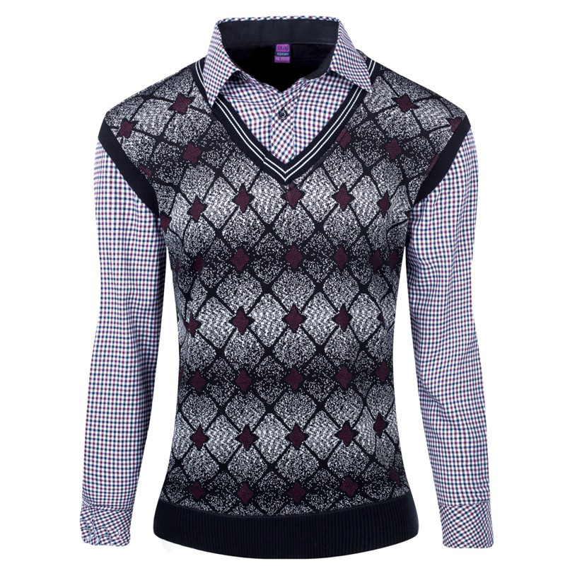 秋冬季品牌男士鸡心领保暖衬衫 假两件衬衫男装批发厂家清仓处理