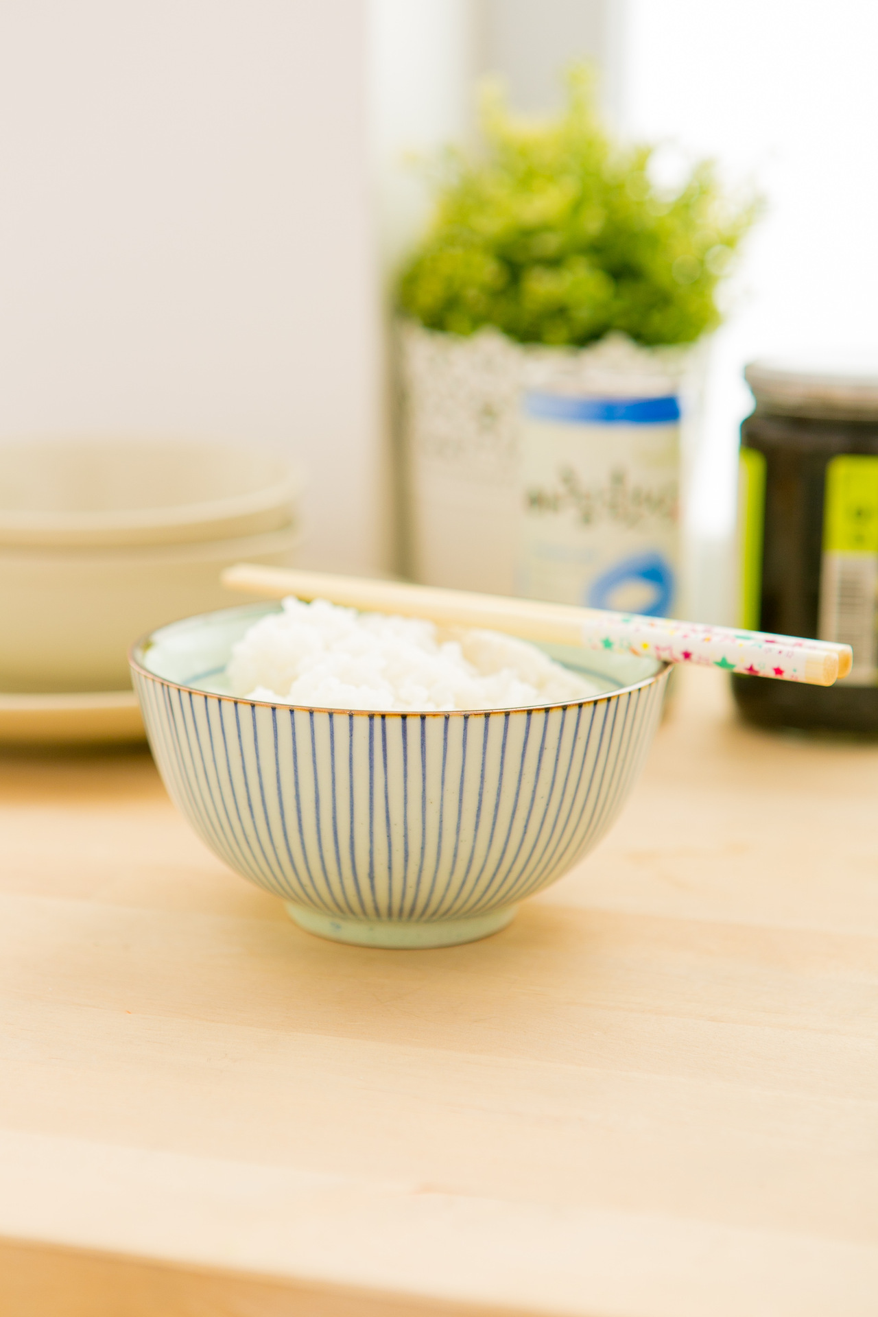 37度生活家居 创意zakka 日式小清新素色线条釉下彩米饭碗