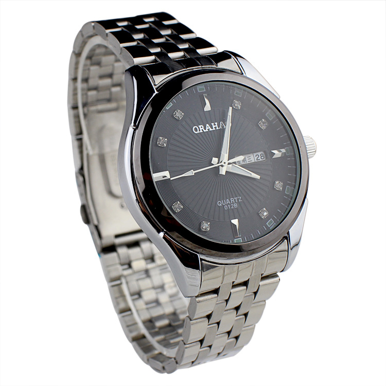 进口机芯 钢带防水夜光双日历男士女士手表 厂家现货批发