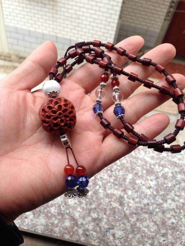 原创小叶紫檀 桶珠项链 0.6mm新款吊坠 纯手工串珠长链 毛衣链