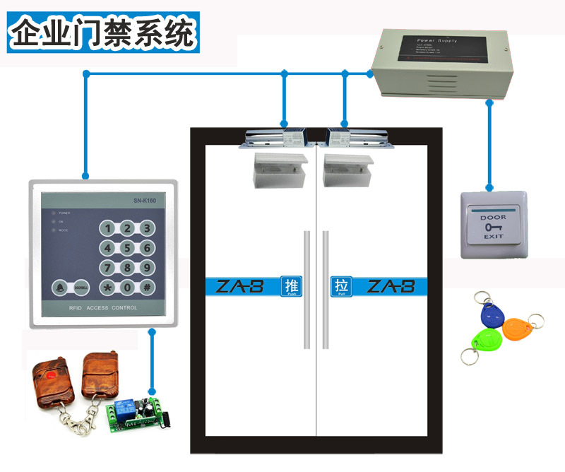 雙門玻璃門電插鎖門禁套裝 智能門禁系統 企業門禁考勤系統安裝