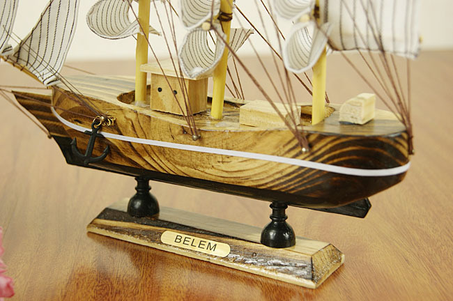 k7005 30cm木质帆船 一帆风顺木船摆设工艺品家居装饰地中海风格