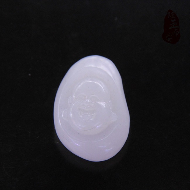 镇平随玉而安 纯手工雕刻 天然和田玉韩国玉石小佛笑佛吊坠款2