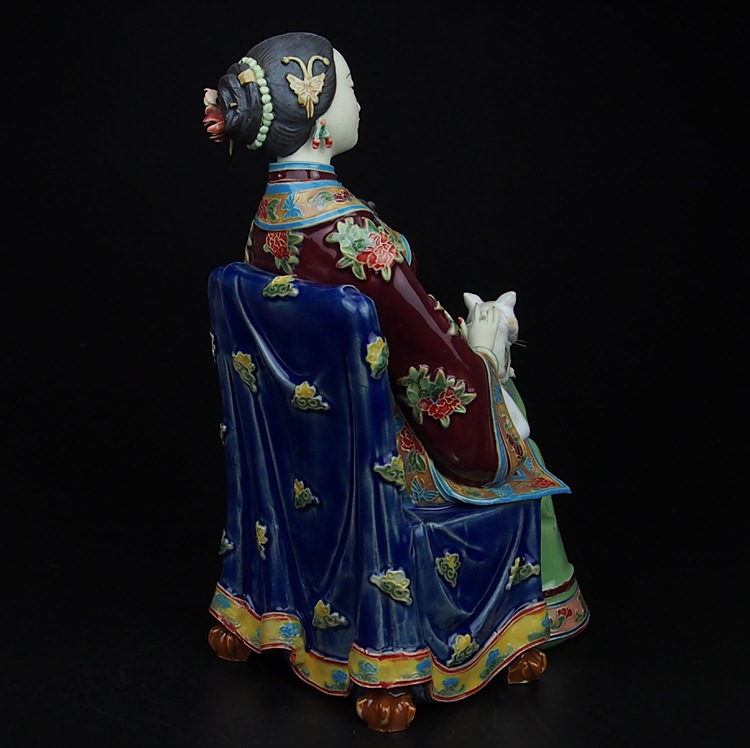 厂家批发石湾公仔大师作品精品陶瓷摆件贵妇人古代人物工艺品