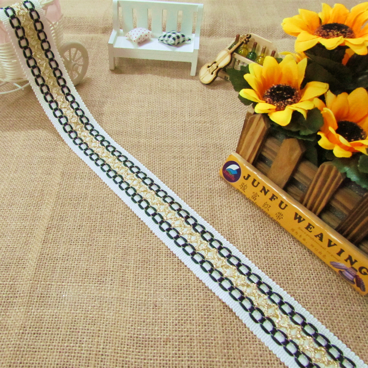 【床垫围边带】mt-439# 黑配金色花边带 (织带 包边带 花边带)