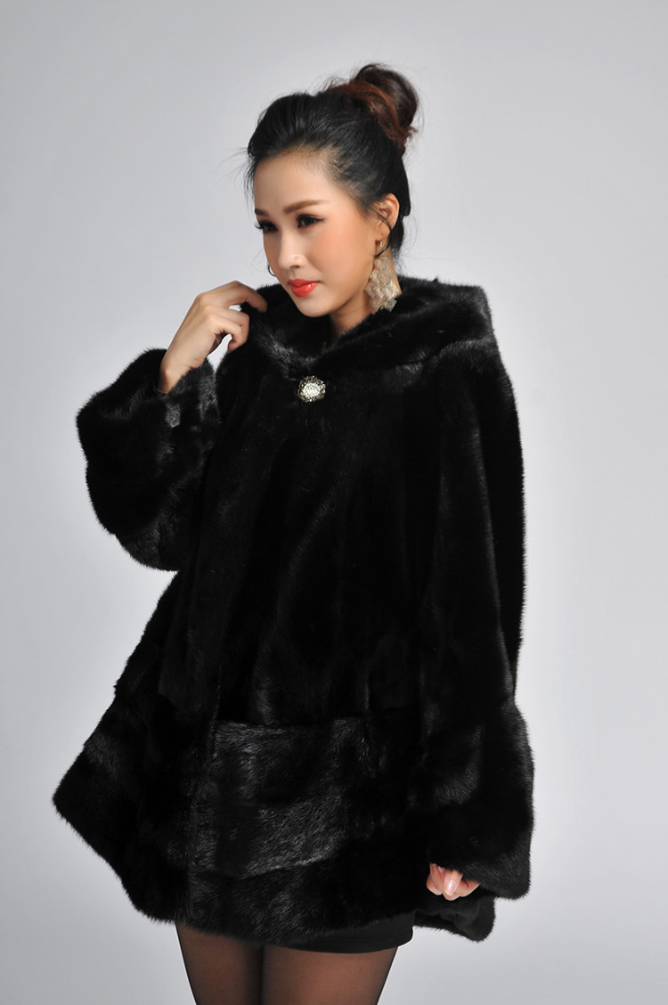 水貂皮草 2014新款 女款貂皮大衣整貂 长款带帽 海宁裘皮大衣外套图片