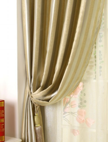 加厚双面绒条纹一级遮光布窗帘 环保布质米黄色窗帘面料遮光