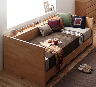 宜家实木单人床 沙发床 坐卧两用含床垫 多功能储物床 板式床