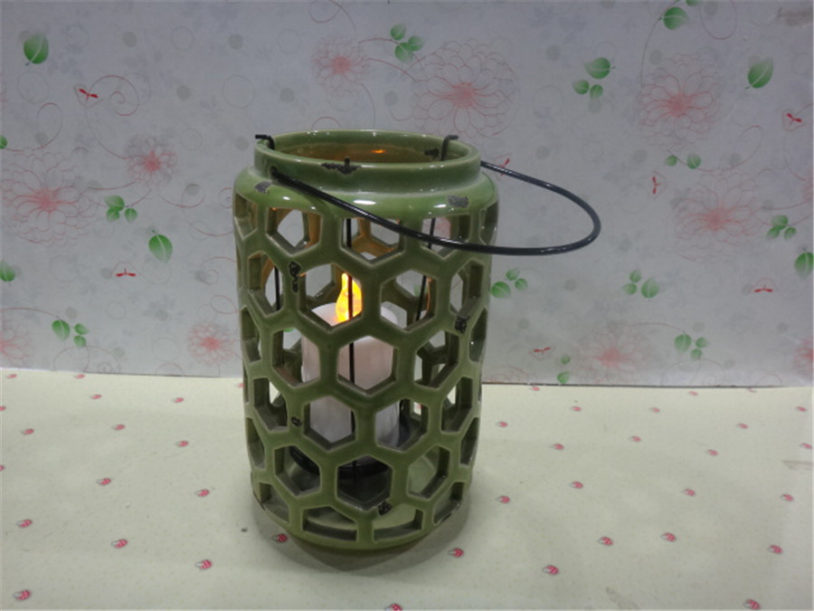 田园风蓝色镂空陶瓷风灯 新品陶瓷礼品装饰夜灯情人节创意礼品