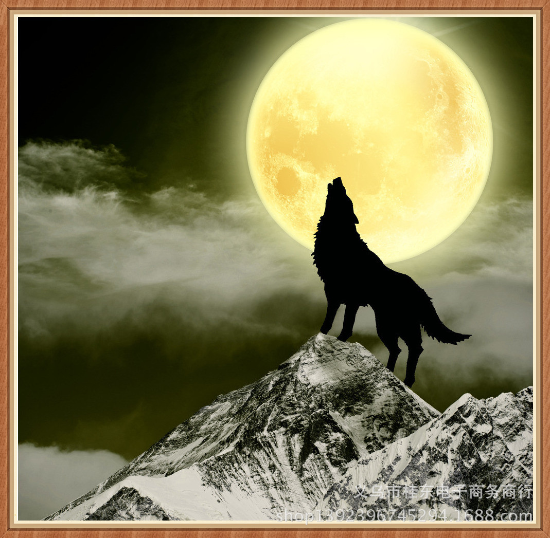 钻石画树脂方钻满钻厂家直销钻石绣贴钻画客厅动物狼啸一件代发