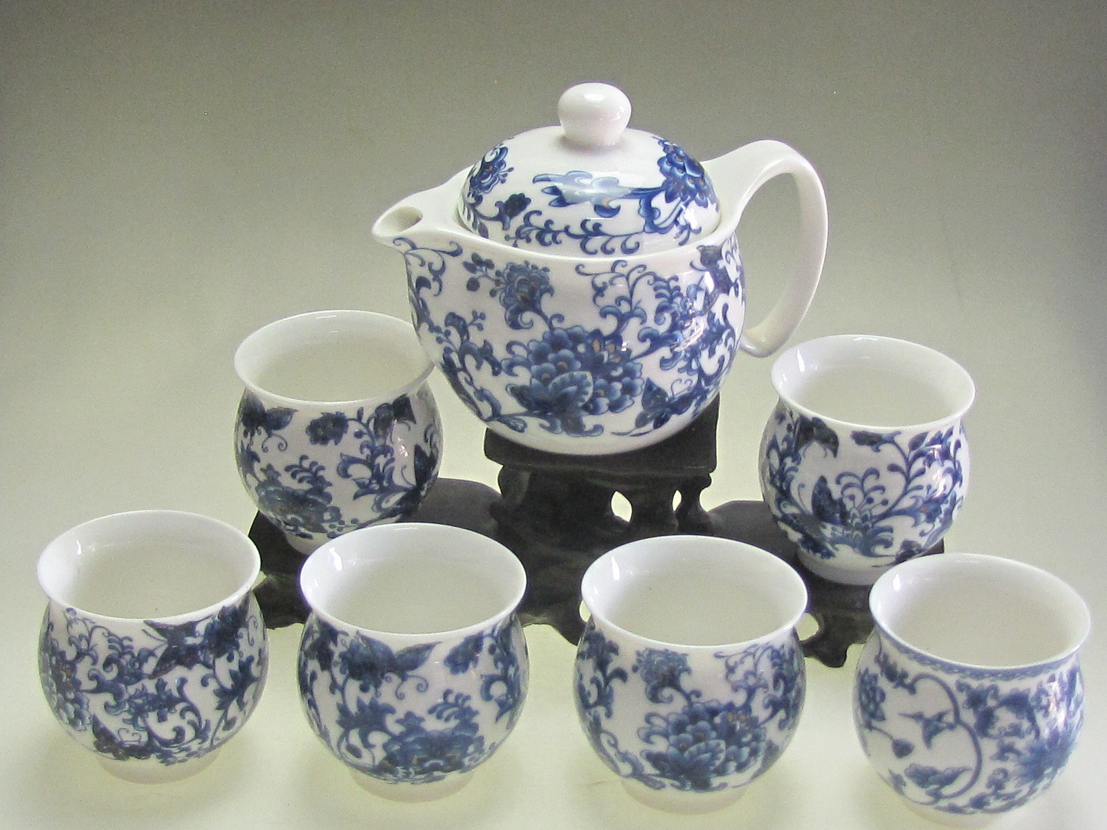 供应现货景德镇陶瓷茶具套装 青花瓷 7头双层防烫茶具 厂家批发