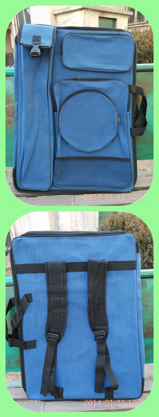 实拍现货供应纯色帆布大拉链多功能美术画袋4开画包蓝色大红