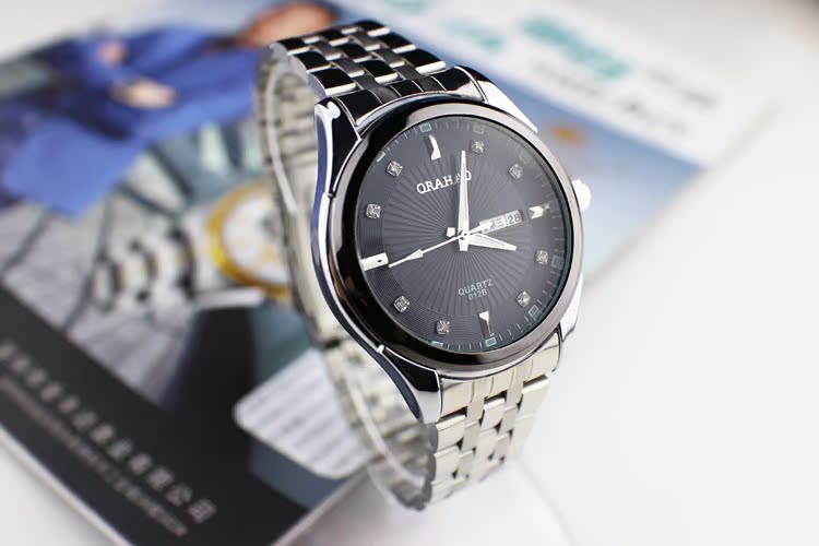 进口机芯 钢带防水夜光双日历男士女士手表 厂家现货批发