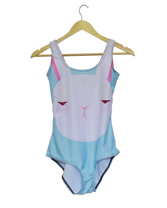 2014 数码印花可爱小白兔卡通游泳衣 传统三角背带连体泳装