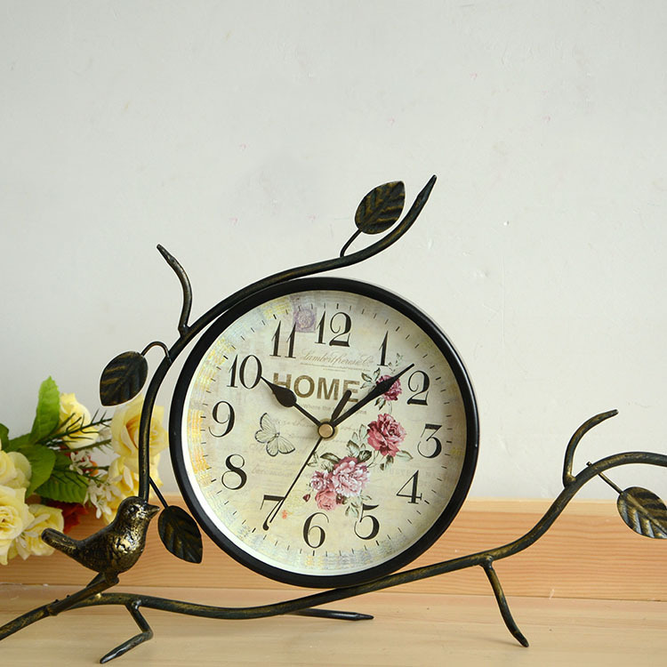 zakka 创意家饰 欧式仿古铁艺钟表 复古工艺座钟 田园风格
