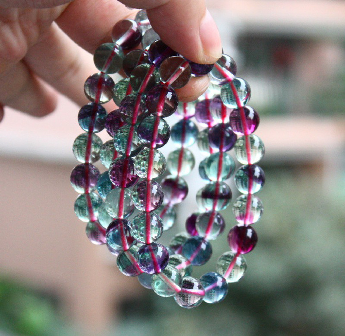 必得水晶批发 天然彩虹萤石手链 减压排负能量8mm情人节礼品价格