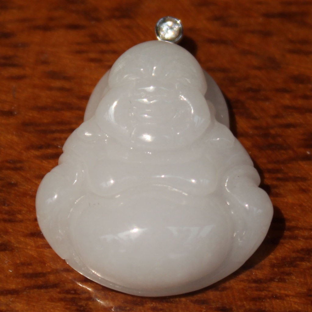 宝玉楼 缅甸翡翠a 精品象牙白金镶玉弥勒佛笑面佛公吊坠 笑口常开