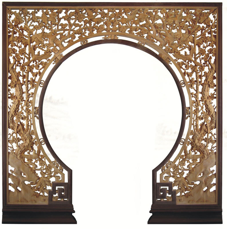 阳木雕 中式风格 落地罩 仿古门窗月洞门 实木花格 月亮门 拱门